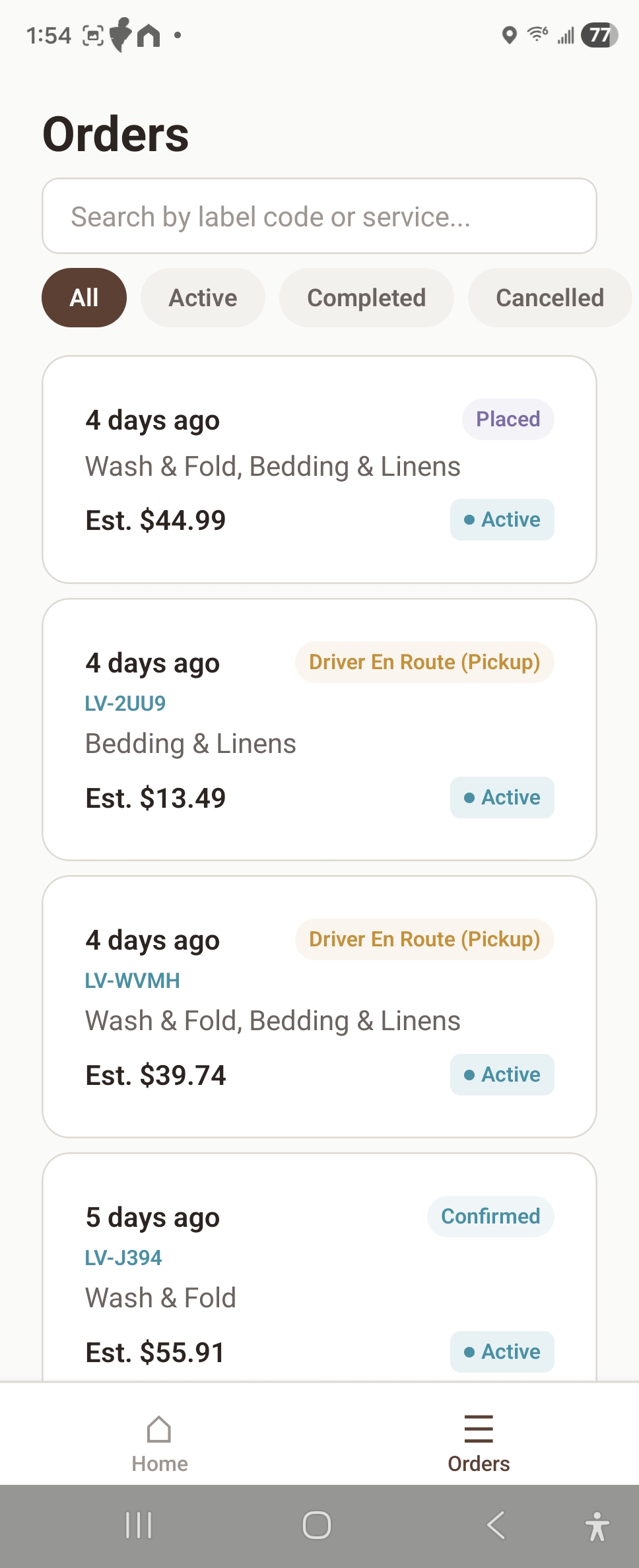 Order tracking screenshot
