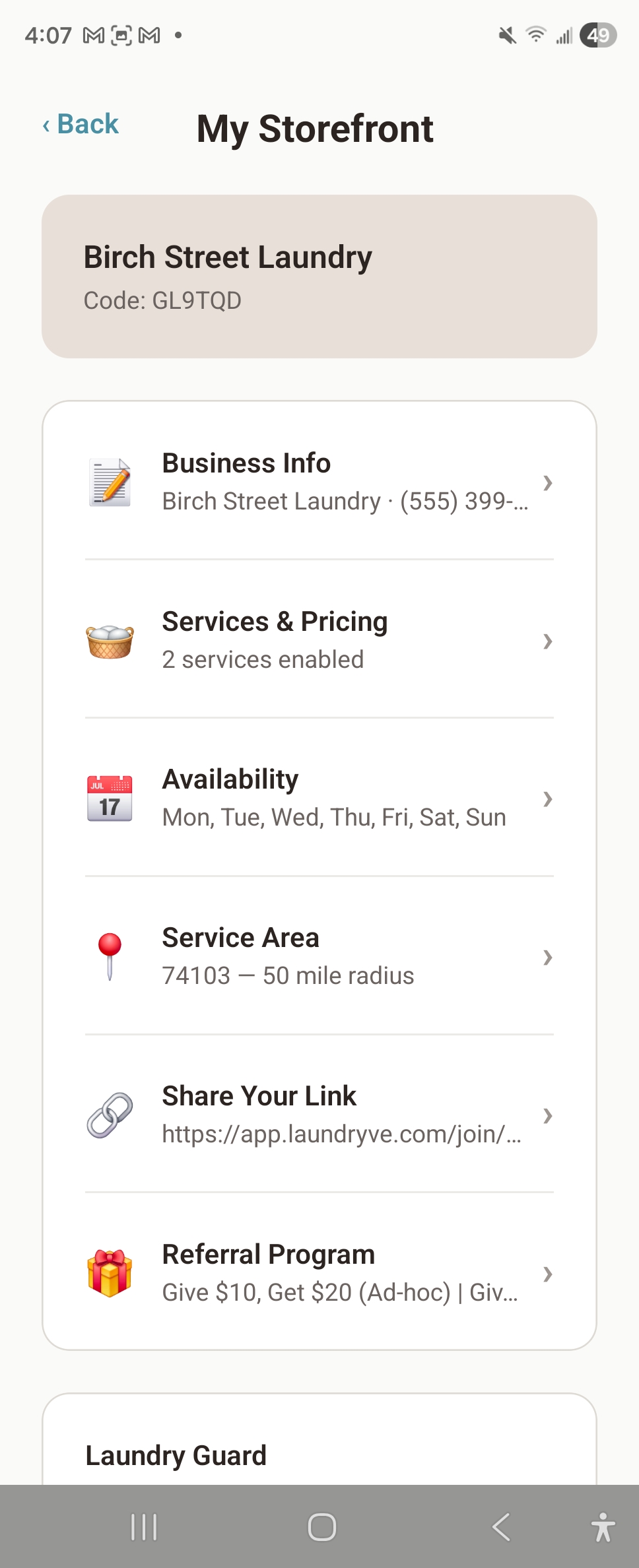 Provider onboarding flow screenshot