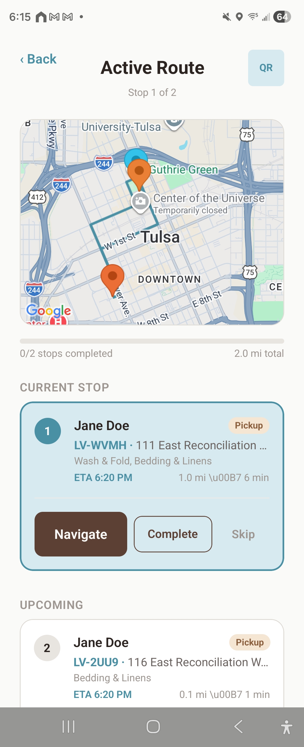 Route planning screenshot