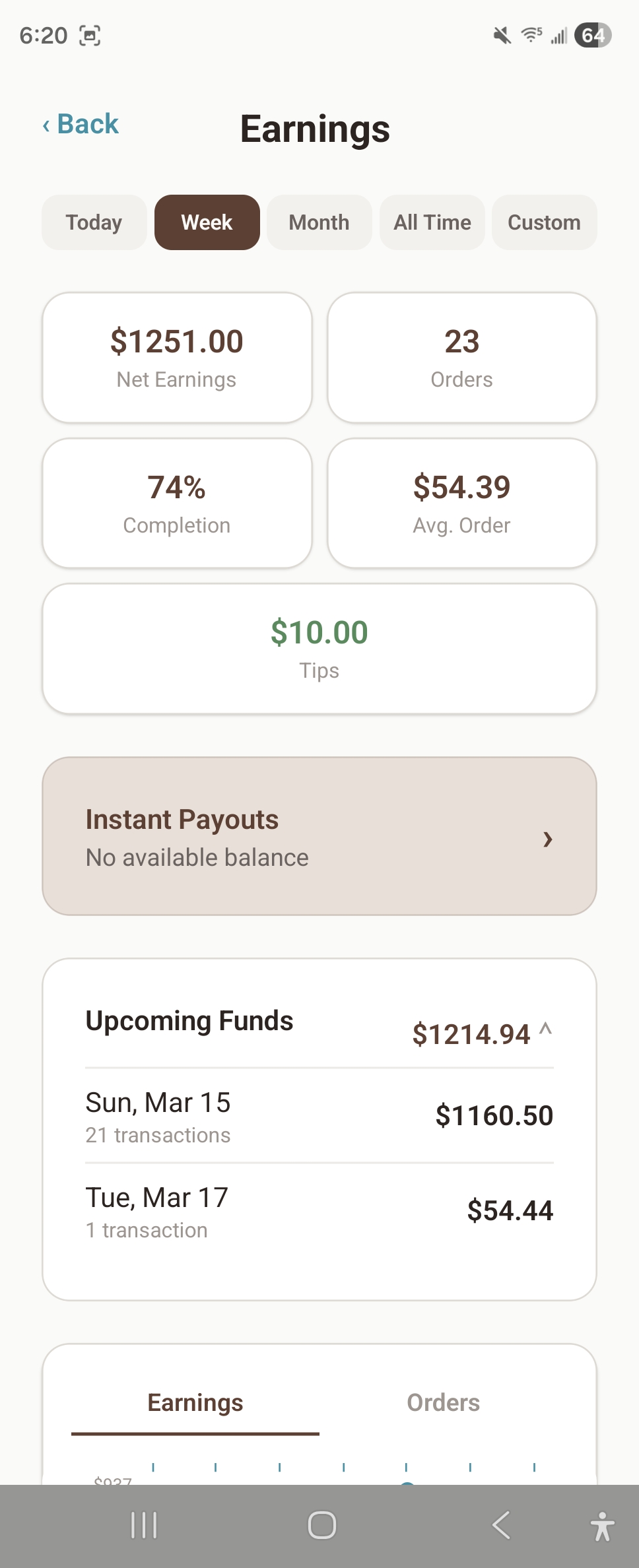 Earnings and payouts screenshot